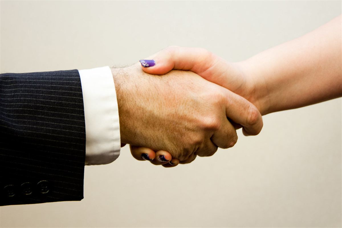 A handshake between two people, symbolising partnership and agreement
